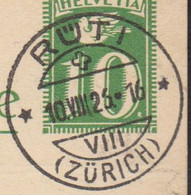 ZH  RÜTI  ( ZÜRICH ) - POSTKARTE  - SEHR SAUBERER STEMPEL 1926 - Covers & Documents