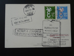 Carte Premier Vol First Flight Viscount 814 Saar To Lisbon Via Hamburg Europa 1959 Postcard 95291 - Covers & Documents