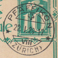 ZH  PFÄFFIKON  ( ZÜRICH ) - POSTKARTE NEUCHATEL -  SEHR SAUBERER STEMPEL 1929 - Covers & Documents