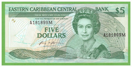 MONTSERRAT EAST CARRIBEAN STATES 5 DOLLARS 1986/1988  P-18m  UNC - East Carribeans