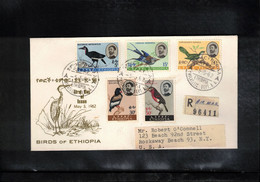 Ethiopia 1962 Birds Interesting Airmail Registered Letter FDC - Ethiopië