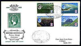 British Honduras 1966 Stamp Centenary Perf Set Of 4 On Illustrated Cover With First Day Cancel - British Honduras (...-1970)