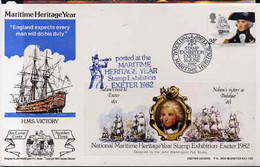 Great Britain 1982 Illustrated Cover For National Maritime Stamp Exhibition Bearing 24p Nelson Stamp With Special 'Battl - Cinderelas