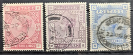 GREAT BRITAIN 1883/84 - Sc# 96, 108, 109 - 5sh, 2sh6p, 10sh - Used Stamps