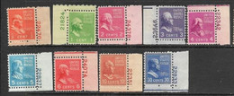 US 1938   9 Diff MNH To The 30c Plate # Singles  2016 Scott Value $6.95 - Unused Stamps