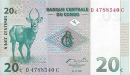 CONGO - 20 Cts 1997 UNC - République Démocratique Du Congo & Zaïre