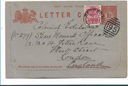 NSW109 / AUSTRALIEN - Letter Card Aufgewertet Mit Zusatzmarke 1902 Nach London - Cartas & Documentos