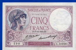 5 FRANCS VIOLET TYPE 1917 - N° A.50996 Alphabet 290 Du 08-12-1932 - SUP + 2 Trous Marqués - NOTRE SITE Serbon63 - 5 F 1917-1940 ''Violet''