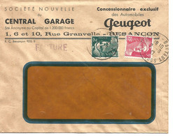 France Enveloppe Publicitaire - Peugeot Central Garage Besançon 25000 - Altri & Non Classificati