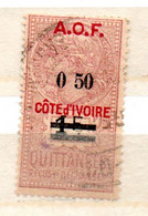 COTE D'IVOIRE  TIMBRE FISCAL 0.50 S 1F ROSE AOF SURCHARGE COTE D'IVOIRE  LEGENDE QUITTANCE - Used Stamps