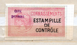 COTE D'IVOIRE  TIMBRE FISCAL ROSE LEGENDE CONNAISSEMENTS ESTAMPILLE DE CONTROLE OBL - Used Stamps