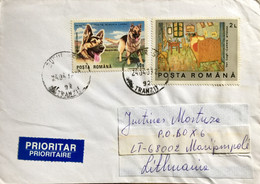 ROMANIA 2008, DOGS ,PAINTING,BED ,CHAIR ,HOUSE DRAWING,ART,AIRMAIL COVER USED,SUCUR STL TRANZO TO MARISAMPOLE - Cartas & Documentos