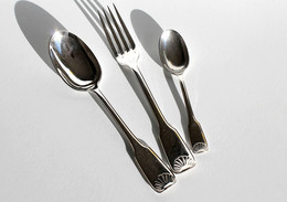 FOURCHETTE ET 2 CUILLERE SOUPE & CAFE - METAL ARGENTÉ POINCON - SERVICE DE TABLE                    (050721.39) - Forks