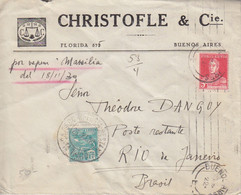 Lettre à Entête Christofle Obl. Buenos Aires Le 17/11/30 Pour Rio, Transport Par Vapeur Massilia 18/11/30 + Taxe Brésil - Covers & Documents