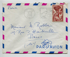 GABON 1958 - 20F Seul Sur Lettre + Flamme Illustrée "ses Chasses Ses Pêches" - Gabon (1960-...)