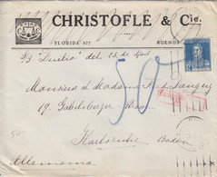 Lettre Obl. Flamme Buenos Aires Le 23/4/30 Pour Karlsruhe, Transport Par Vapeur SS Duilio + Taxe Bleue 50 - Covers & Documents
