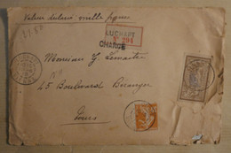 A0 4 FRANCE BELLE   LETTRE  RECOM. CHARGEE 1919 ++LUPCHAT  A   TOURS  +++CIRE ARMORIEE + +AFFRANCH.INTERESSANT - Covers & Documents