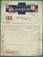 37 Tours Gaucher Et Fils Spécialités Vétérinaires Ancienne Maison Médard 07 06 1930 ( Logo Chien, Cheval, Coq, Vache) - Agricultura