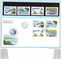 BARBADOS - Folder Mit 849-852 ** + FDC UNO Konferenz - Leuchtturm Landschaften (3 Scan)(23141) FFF - Barbados (1966-...)