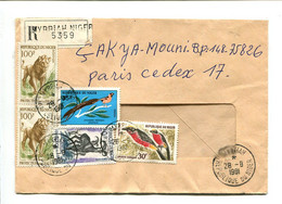 NIGER 1981- Affr. Sur Lettre Recommandée  -  Animaux /  Oiseaux / Lion / Mouflon - Níger (1960-...)