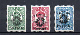 Poland 1918 Set INVERTED Overprinted Stamps (Michel 17/19 K) Nice Unused/MLH - Neufs