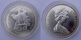 ISLE OF MAN 1 C 1978 ARGENTO SILVER MALE AND FEMALE OF PEREGRINE FALCON MILLENNIUM OF CORONATION PESO 28,28g TITOLO 0,92 - Île De  Man