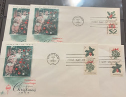 SP) 1964 UNITED STATES, CHRISTMAS FDC, CHRISTMAS SYMBOLS, SET OF 4 COVERS, XF - Andere & Zonder Classificatie