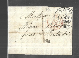 Suisse Lettre( Avec Correspondance ) Du 15 Aout 1848 De Travers Pour Pontarlier - 1843-1852 Kantonalmarken Und Bundesmarken