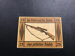 Notgeld - Billet Necéssité Allemagne - 25 Pfennig - Suhl (fusil à Lunette) 1922 - Ohne Zuordnung