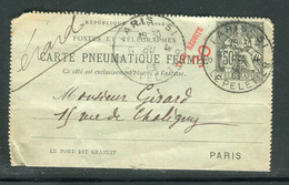 Pneumatique ( Carte Lettre) Surchargé Taxe Réduite 30ct De Paris Pour Paris En 1903 - Réf J 29 - Pneumatici