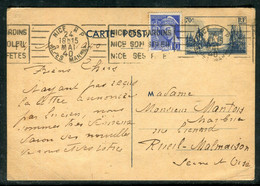 Entier Postal Arc De Triomphe + Complément Mercure De Nice Pour Rueil Malmaison En 1940- Réf J 31 - Standard Postcards & Stamped On Demand (before 1995)