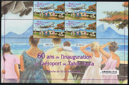 Polynésie Française 2021 - 60 Ans Aéroport De Tahiti - BLOC DE 4 - Bas De Feuille  Illustré Daté - Neuf ** - Unused Stamps