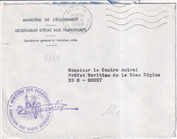 1968 - DIRECTION DES BASES AERIENNES - ENVELOPPE Du SECRETARIAT AVIATION CIVILE => BREST - Military Postmarks From 1900 (out Of Wars Periods)