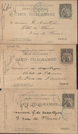 3 Carte Télégrammes Pneumatique Chaplain Sans Plan Paris Storch B7 CAD Paris 1893 CAD Bleu Paris 1894 Et Bleu Paris 1896 - Rohrpost
