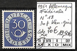 [2079]TB//**/Mnh-c:70e-Allemagne 1951 - N° 18, 30p Bleu-gris - Nuovi