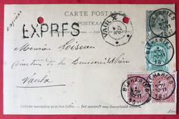 Belgique Entier (5c. Vert) + Complément - Cachet BLEHARIES 4 NOV 1897 + Griffe EXPRES, Pour Vaulx - (A027) - Oblitérations à Points