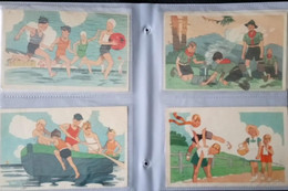 Lot De 4 CP Signées G. LAUVE : à La Mer, En Barque, Scouts, Saute-mouton - Children's Drawings