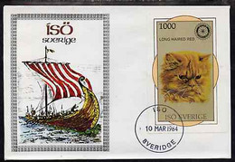 Iso - Sweden 1984 Rotary - Domestic Cats (Long Haired Red) Imperf Deluxe Sheet (1000 Value) On Cover With First Day Canc - Ortsausgaben