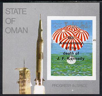 Oman 1969 Progress In Space Imperf M/sheet Opt'd With 6th Death Anniversary Of Kennedy MNH - Oman