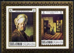 Oman 1972 Classic Paintings Imperf M/sheet Containing 4b An Oriental By Rembrandt And 3b The Pantry By Pieter De Hooch M - Oman