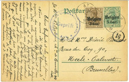 Carte Postale Envoyée D'Ath Vers Uccle En 1917 (timbres Germania 3 Cent Et 5 Cent ; Marque Censure Allemande) - Ath