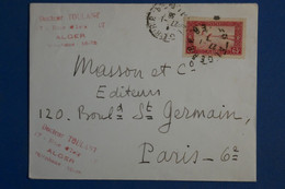 A0 6 ALGERIE  BELLE LETTRE  1938 ++++ ALGER  POUR  PARIS  FRANCE   +DOCTEUR TOULANT   +AFFRANCH. INTERESSANT - Covers & Documents