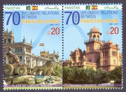 PAKISTAN 2022 - 70 Years Of Diplomatic Relations Between Pakistan And SPAIN, Se-tenant Set Of 2v. MNH - Pakistán