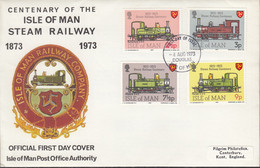 ISLE OF MAN  29-32, FDC, 100 Jahre Eisenbahn Auf Man, 1973 - Isle Of Man