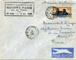 NOUVELLE-CALEDONIE LETTRE PAR AVION AVEC CACHET "PREMIER VOYAGE REGULIER NOUMEA-PARIS PAR AIR FRANCE 30 SEPT-4 OCT 1949" - Lettres & Documents