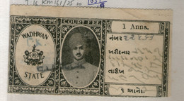 India Fiscal Wadhwan State 1An King Type 16 KM 161 Court Fee Stamp # 1908 - Wadhwan