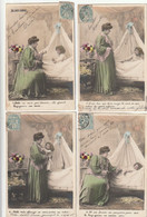 Série Complète De 5 Cartes Représentant Le Coucher D'un Enfant. - Collections, Lots & Series