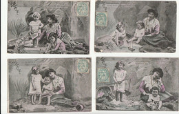 Série Complète De 6 Cartes Représentant  Une Maman Et Ses Deux Enfants Au Bord De La Mer - Colecciones, Lotes & Series