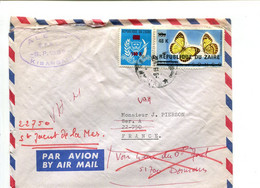 ZAIRE 1979 - Affr. Sur Lettre Par Avion Avec Réexpédition - Papillon + Blason - Andere & Zonder Classificatie