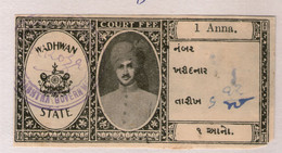 India Fiscal Wadhwan State 1An King Type 16 KM 161 Court Fee Stamp # 568 - Wadhwan